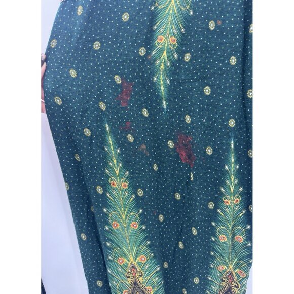 Boho Floral Peacock Harem Pants XXL Lounge Yoga Green Paisley Soft Aesthetic - Picture 5 of 11